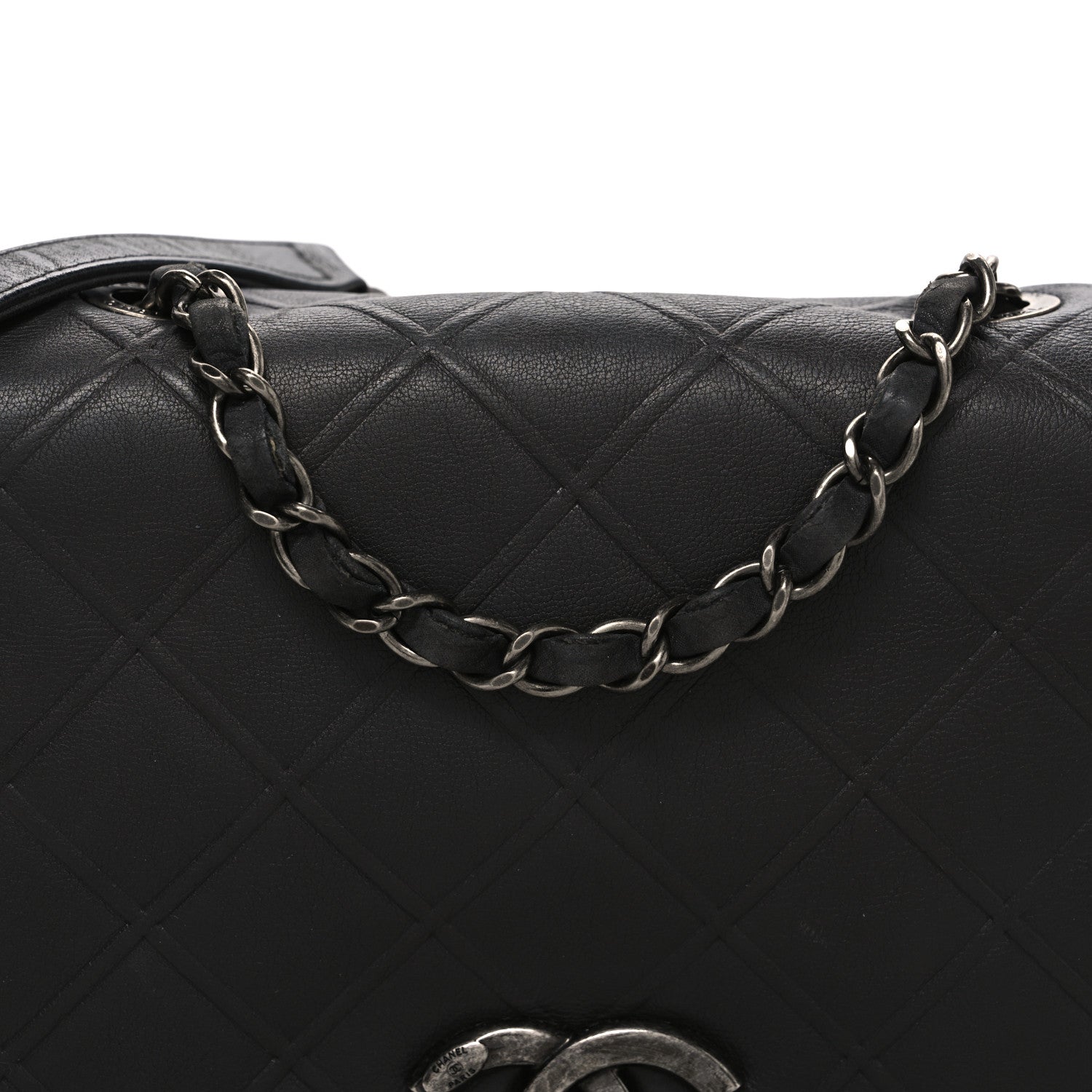 Calfskin Diamond Embossed Medium New Chic Flap Dark Grey