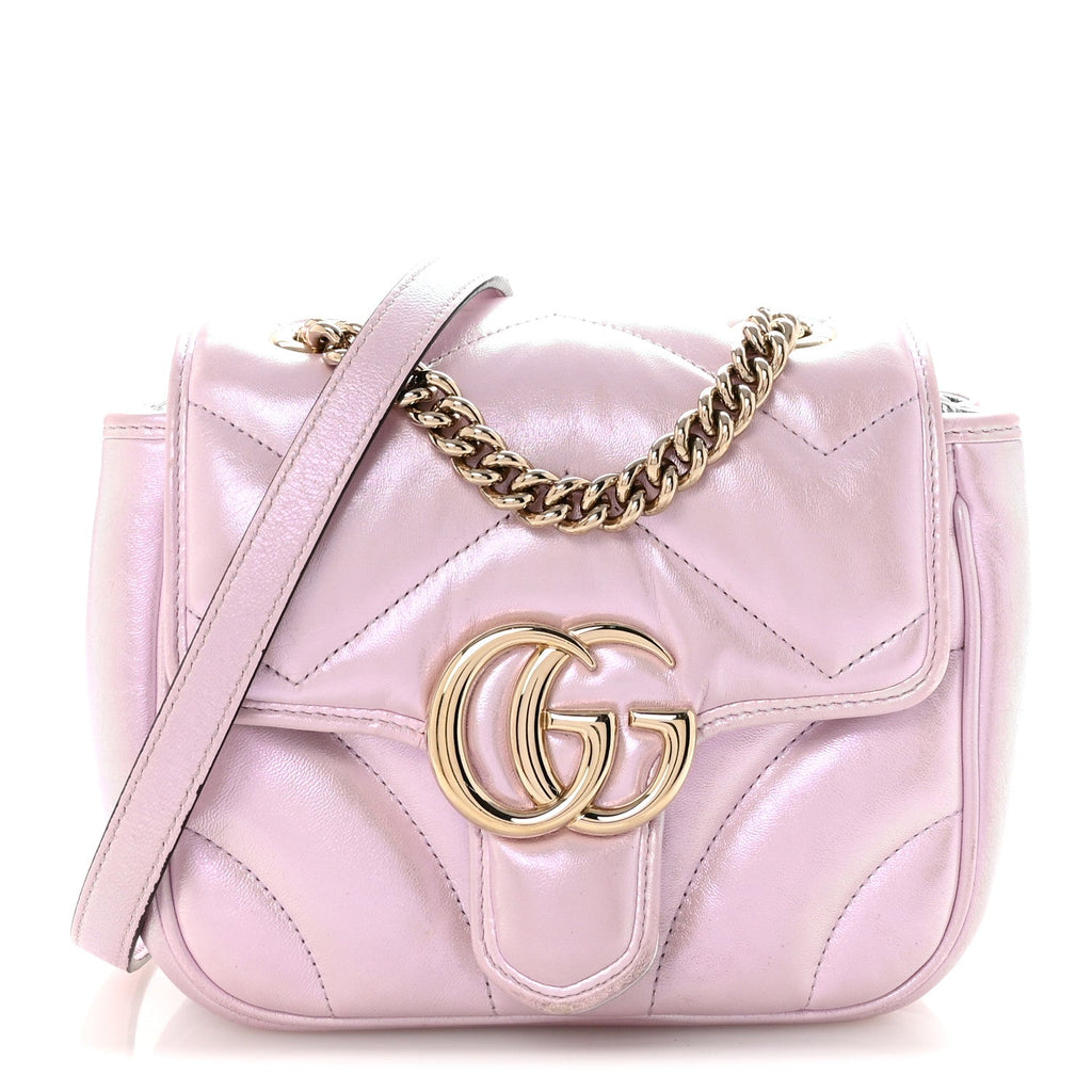 Iridescent Nappa Chevron Matelasse Mini GG Marmont Shoulder Bag Iridescent Escape Pink