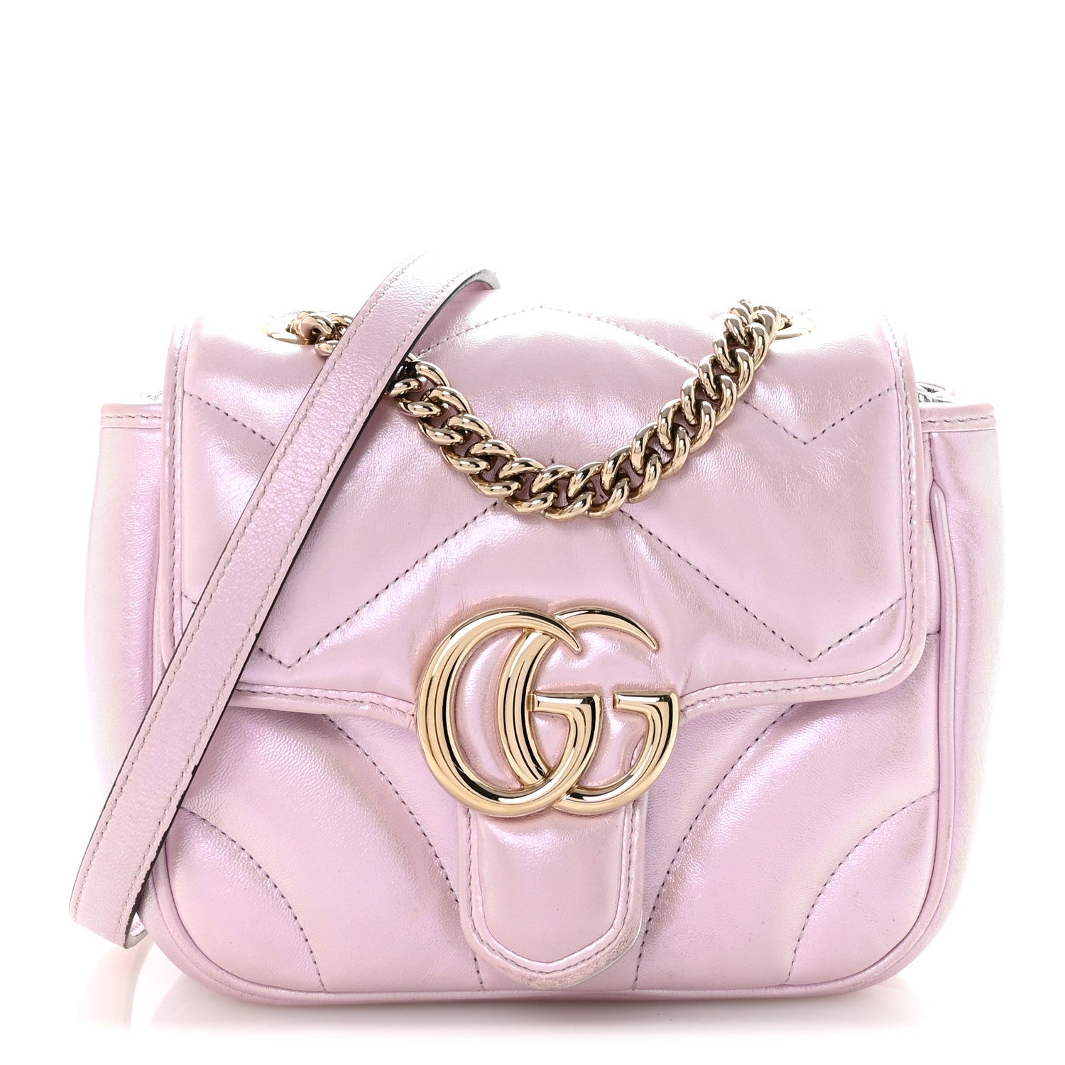 Iridescent Nappa Chevron Matelasse Mini GG Marmont Shoulder Bag Iridescent Escape Pink