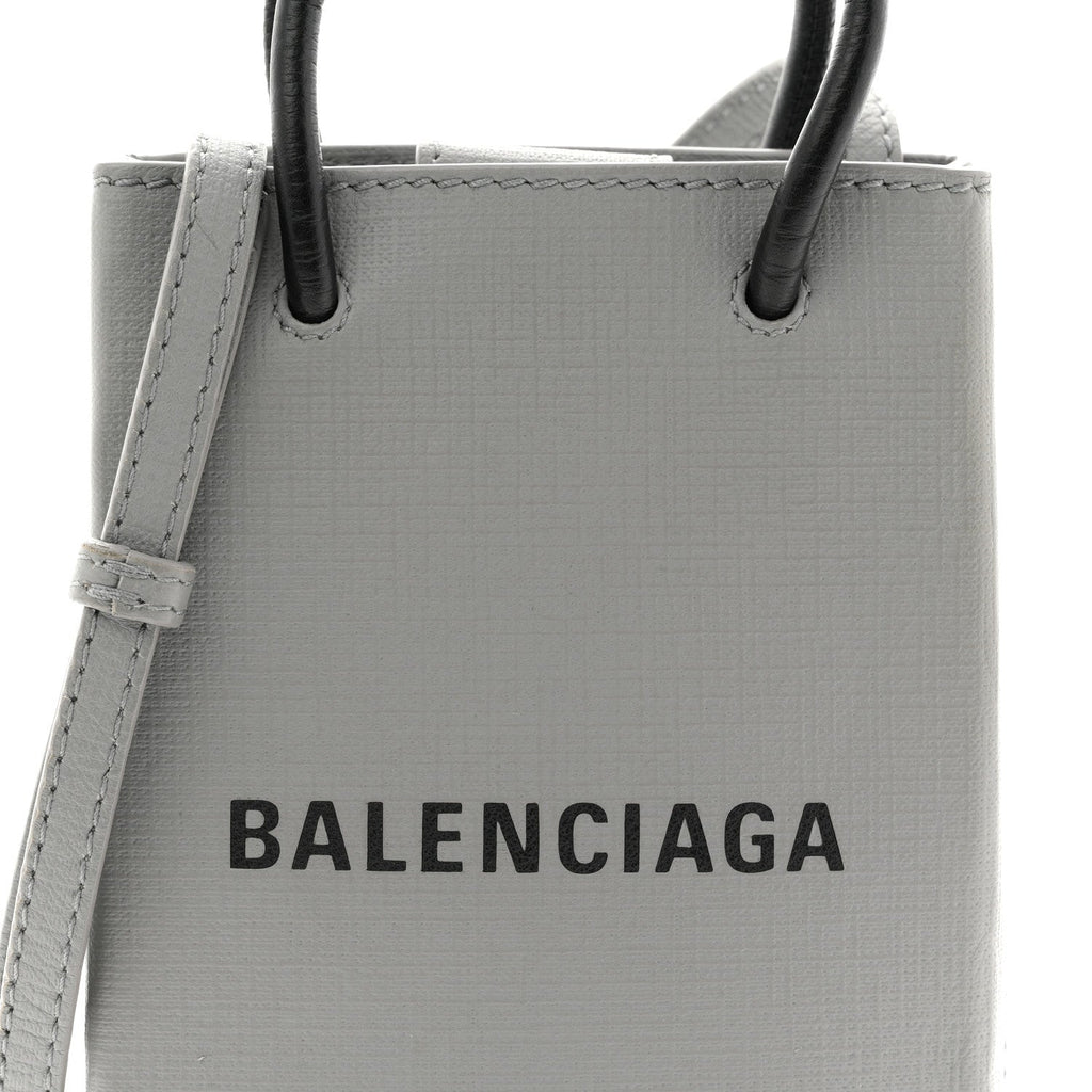 Squared Calfskin Logo Shopping Phone Holder Bag Balenciaga Grey
