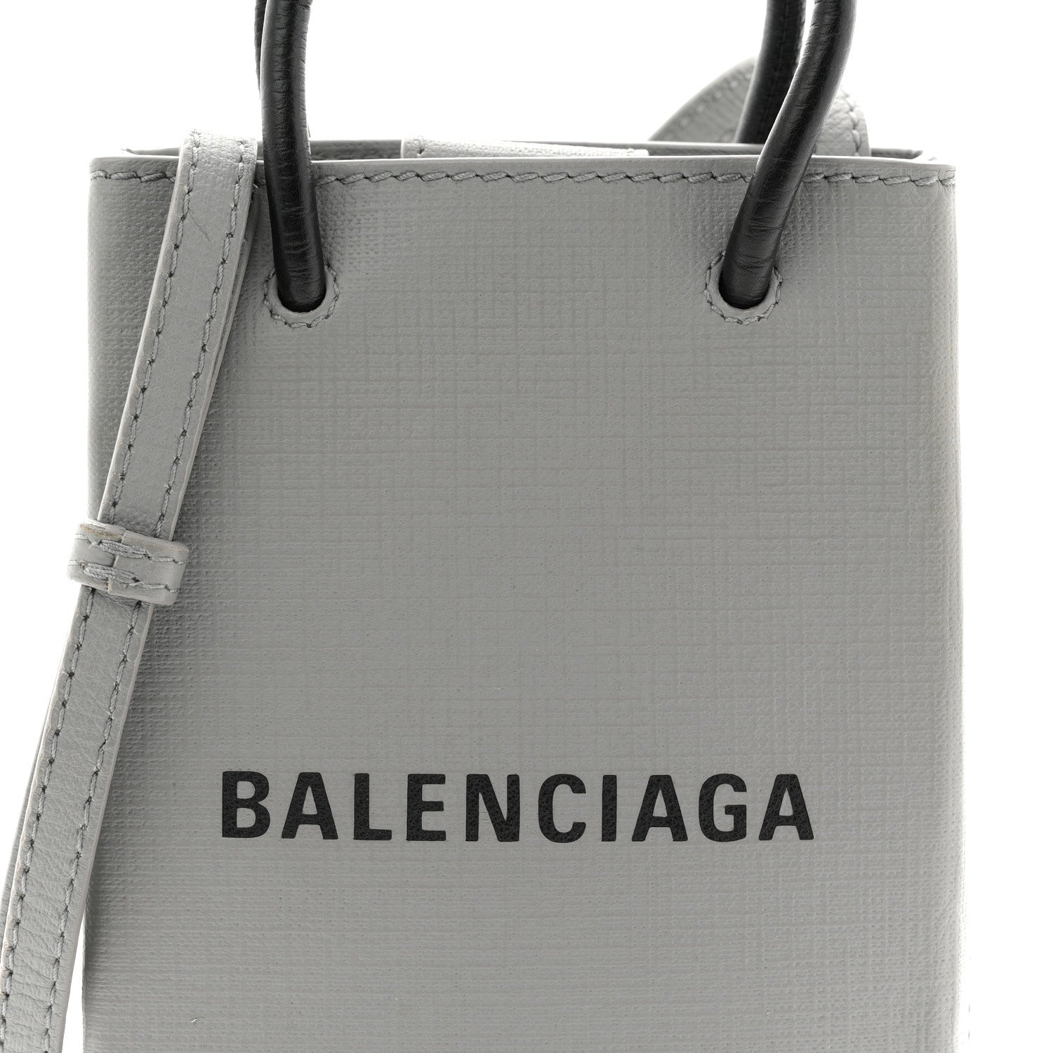 Squared Calfskin Logo Shopping Phone Holder Bag Balenciaga Grey