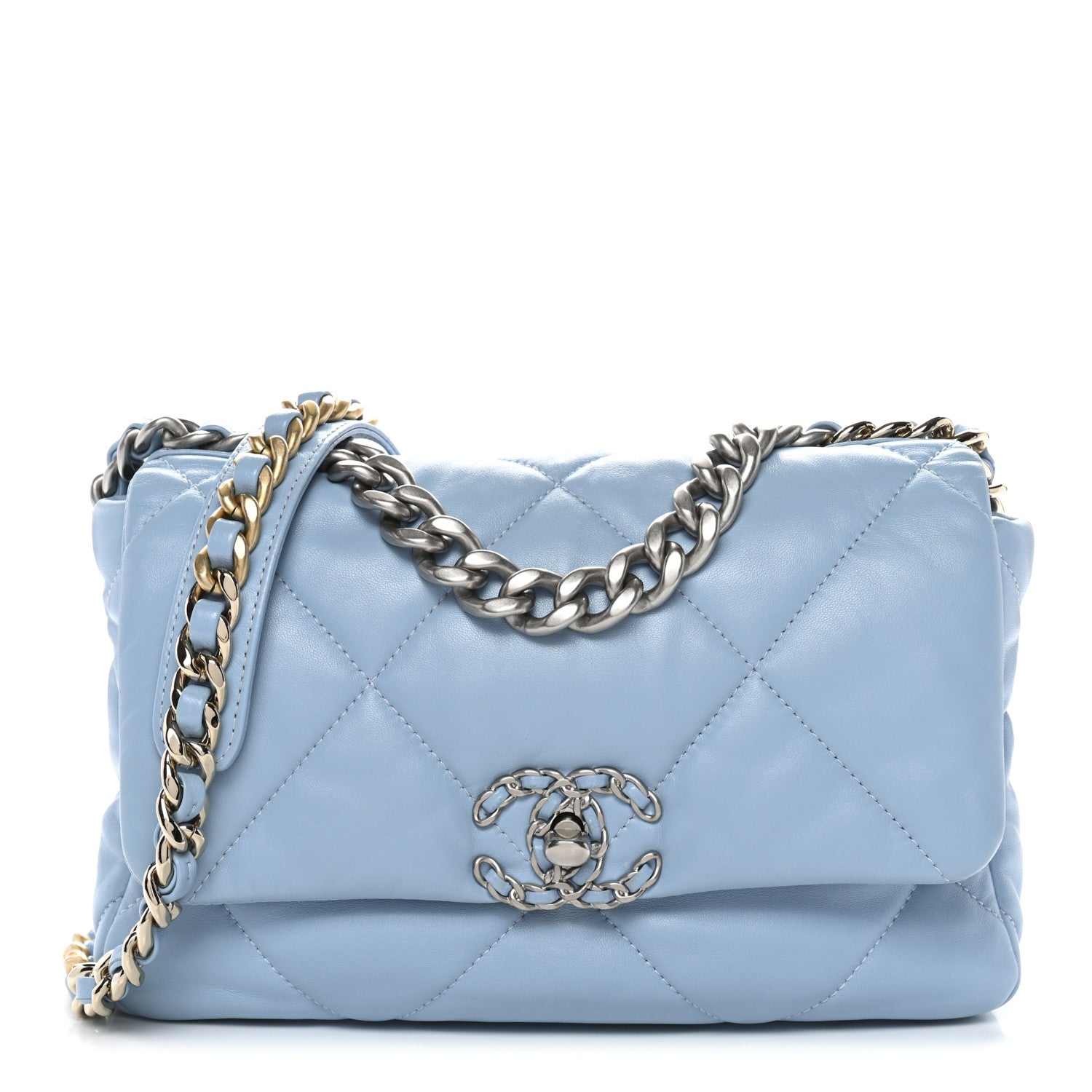 Lambskin Quilted Medium Chanel 19 Flap Light Blue