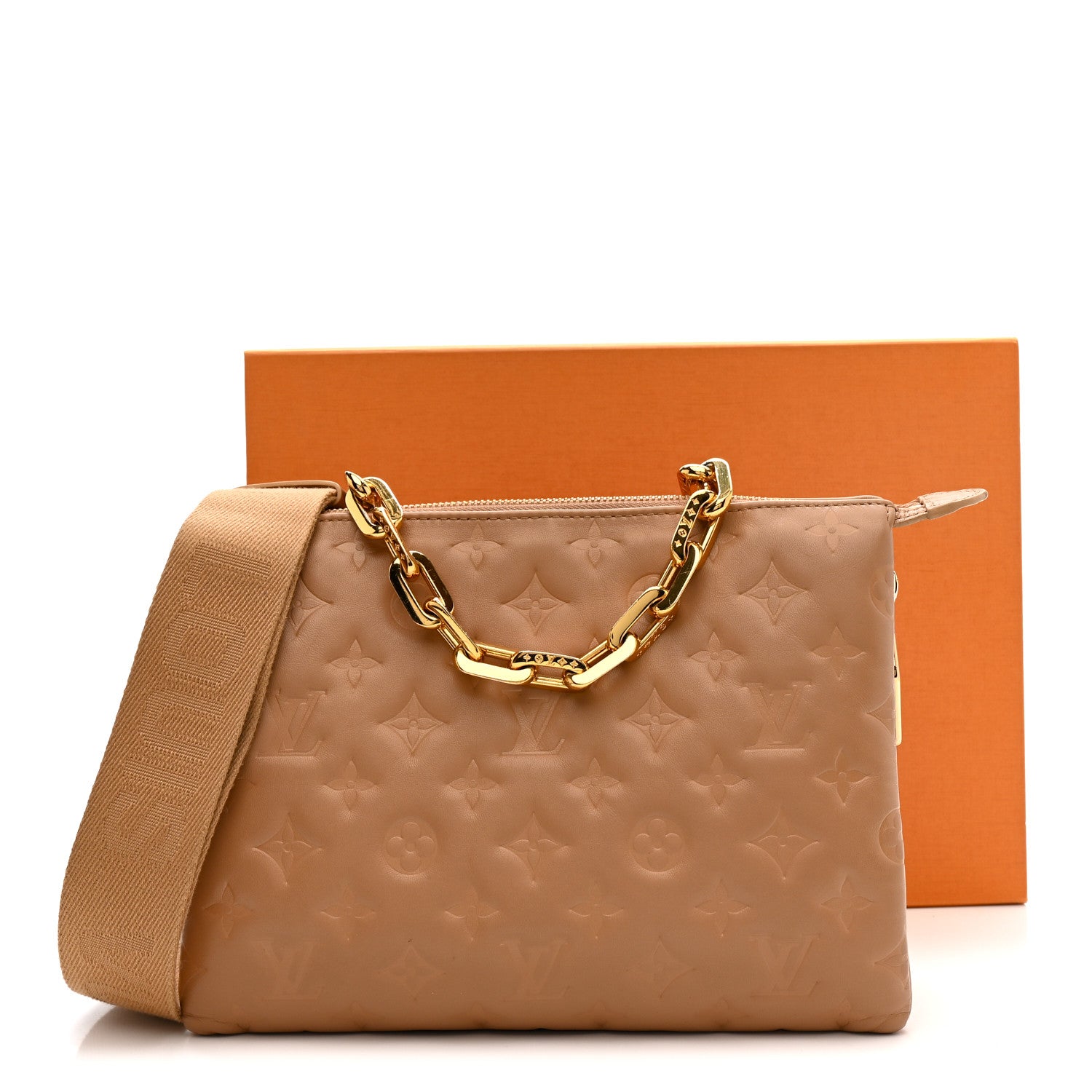 Lambskin Embossed Monogram Coussin PM Camel