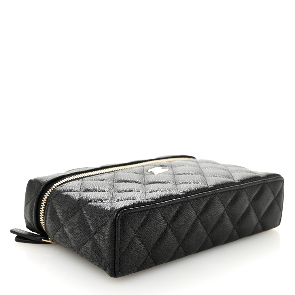 Caviar Quilted Top Handle Slim Vanity With Chain Black