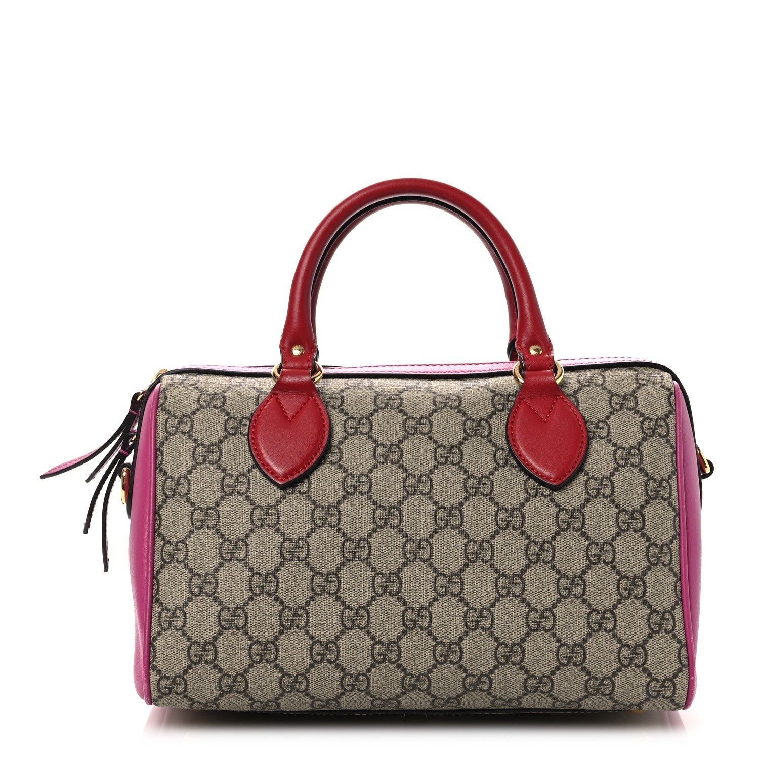 GG Supreme Monogram Moon Calfskin Small Boston Beige Ebony Hibiscus Red New Rosette