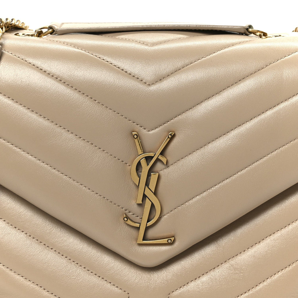 Calfskin Y Quilted Monogram Medium Loulou Chain Satchel Dark Beige