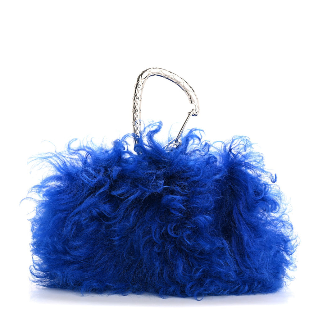 Shearling Lambskin CC Hook  Holder Blue