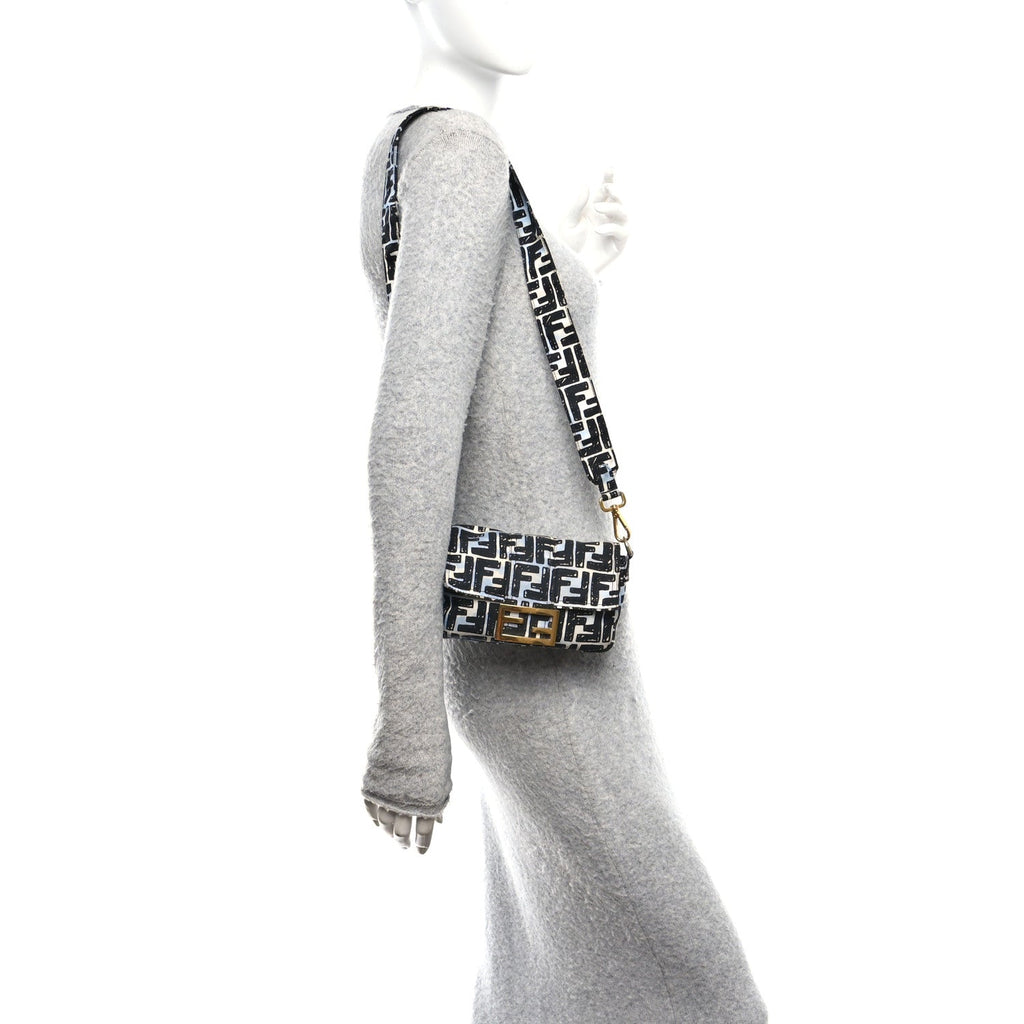 X JOSHUA VIDES Nylon FF Cloudy Mini Belt Baguette Bag White Celeste Black