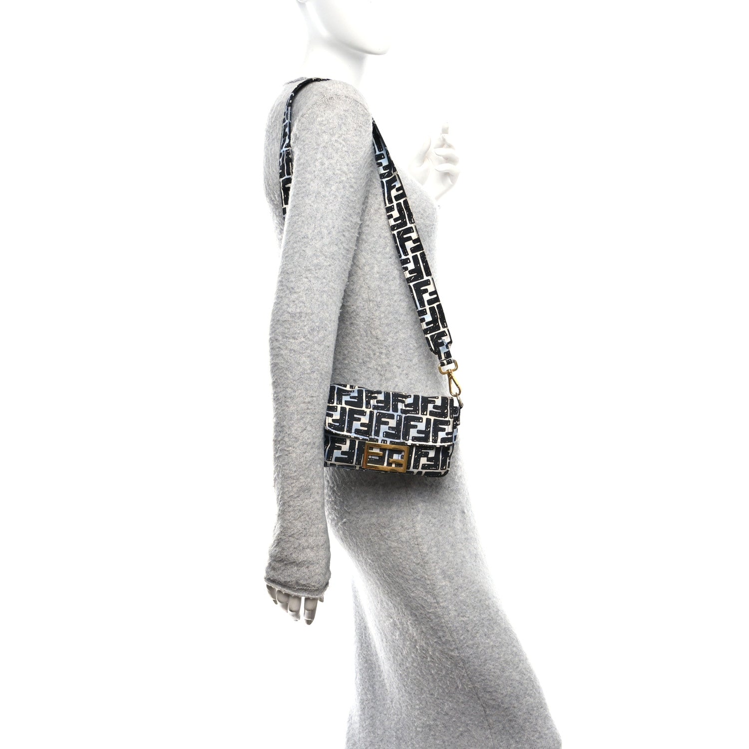 X JOSHUA VIDES Nylon FF Cloudy Mini Belt Baguette Bag White Celeste Black