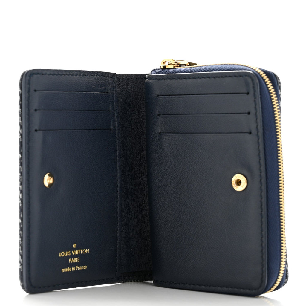 Denim Effect Lambskin Embossed Monogram Lou Coussin Wallet Navy