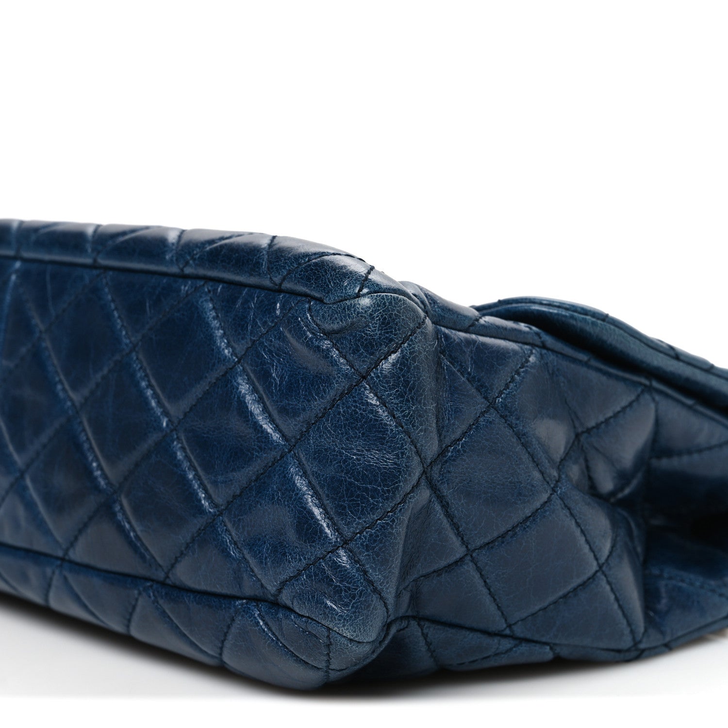 Glazed Calfskin Castle Rock Medium Flap Blue