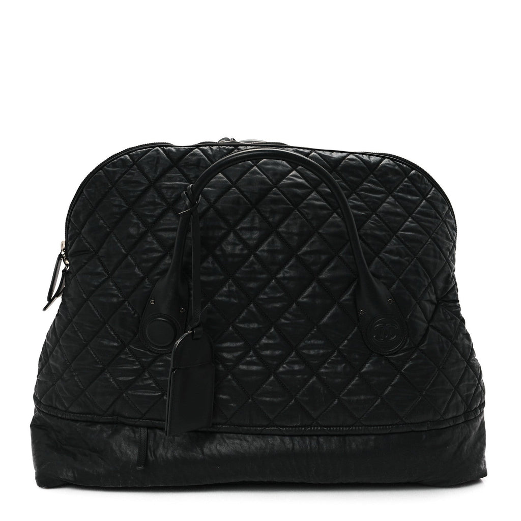 Coated Canvas Quilted Large Garment Travel Bag Black