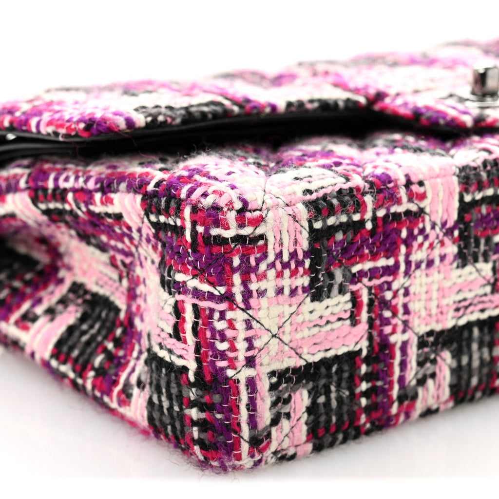 Tweed Quilted Medium Double Flap Pink Black