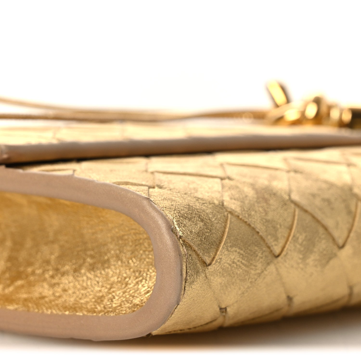 Metallic Satin Lambskin Intrecciato Long Andiamo Top Handle Clutch Gold