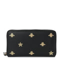Dollar Calfskin Bee Star Zip Around Wallet Black