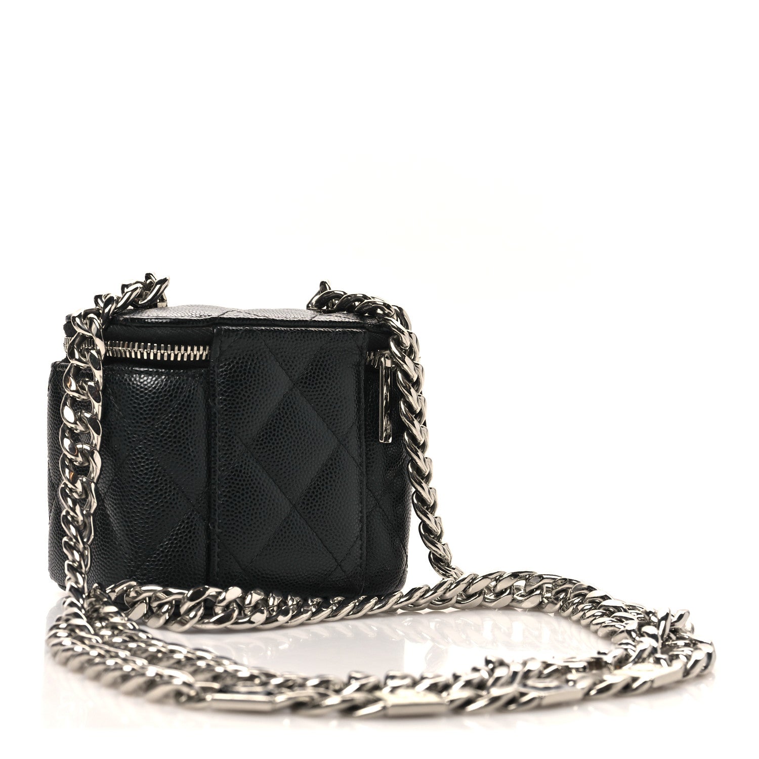 Caviar Quilted Mini Vanity Case With Chain Black