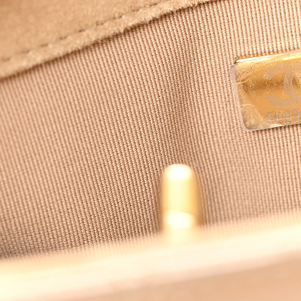 Shiny Calfskin Suede Goatskin Quilted Hobo Beige