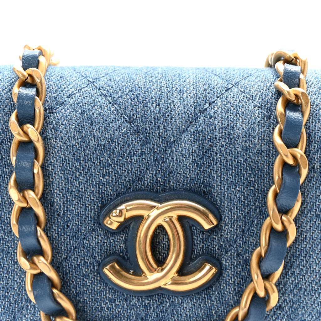 Denim Quilted Flap Mini Crossbody Blue
