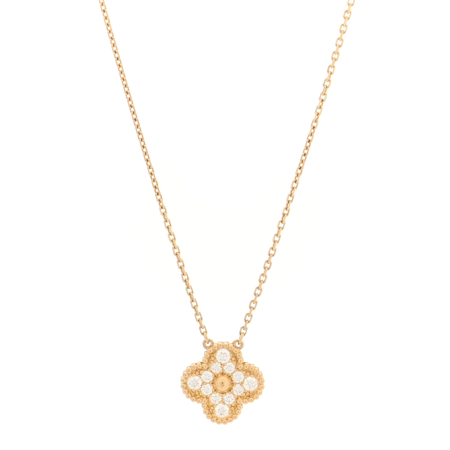 18K Yellow Gold Diamond Vintage Alhambra Pendant Necklace