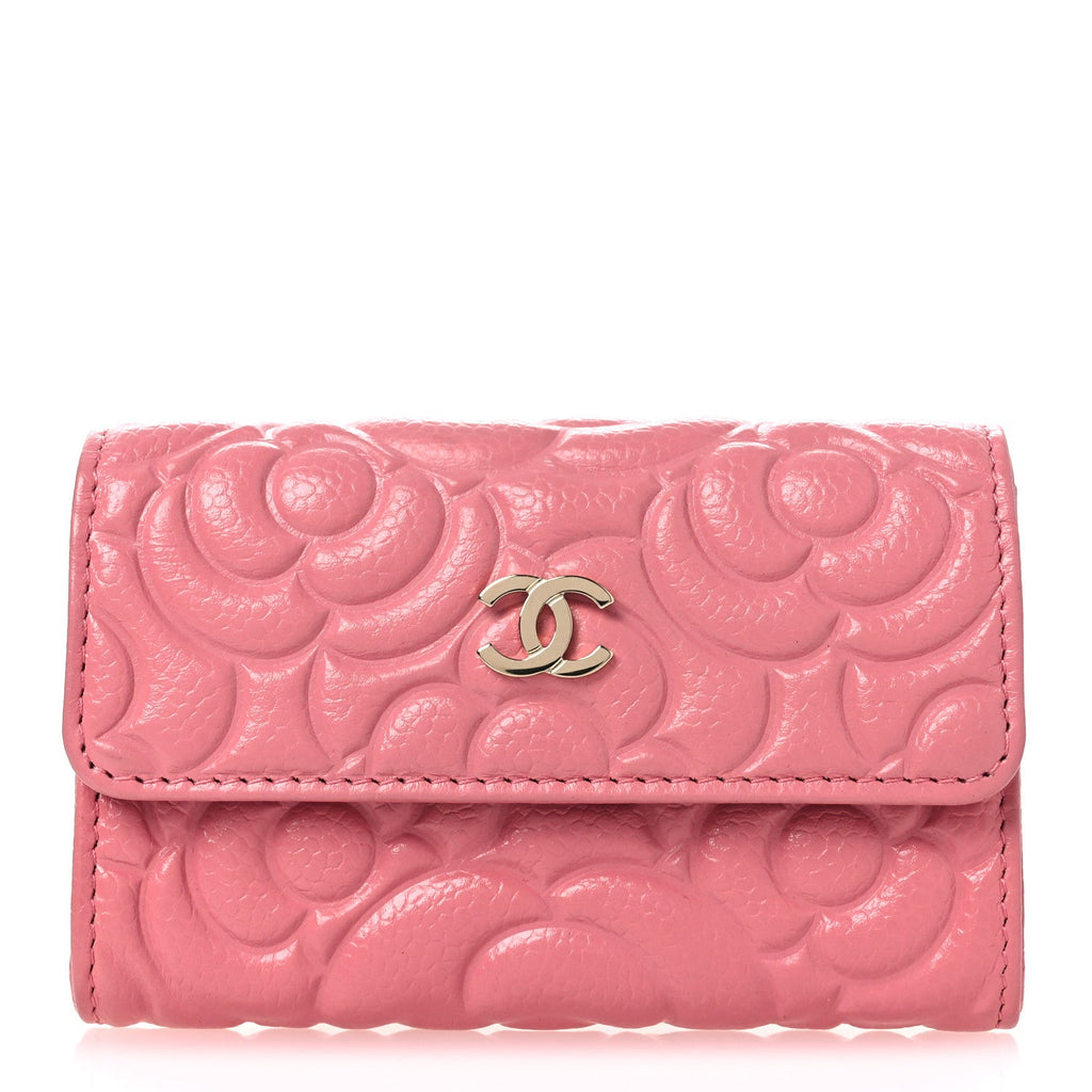 Caviar Camellia Embossed  Holder Wallet Pink