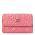 Caviar Camellia Embossed  Holder Wallet Pink
