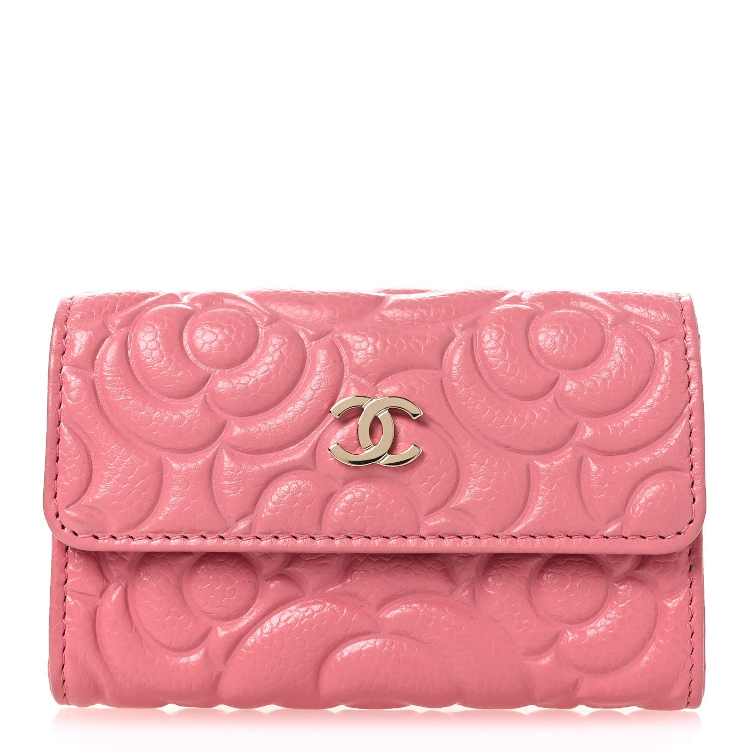 Caviar Camellia Embossed  Holder Wallet Pink