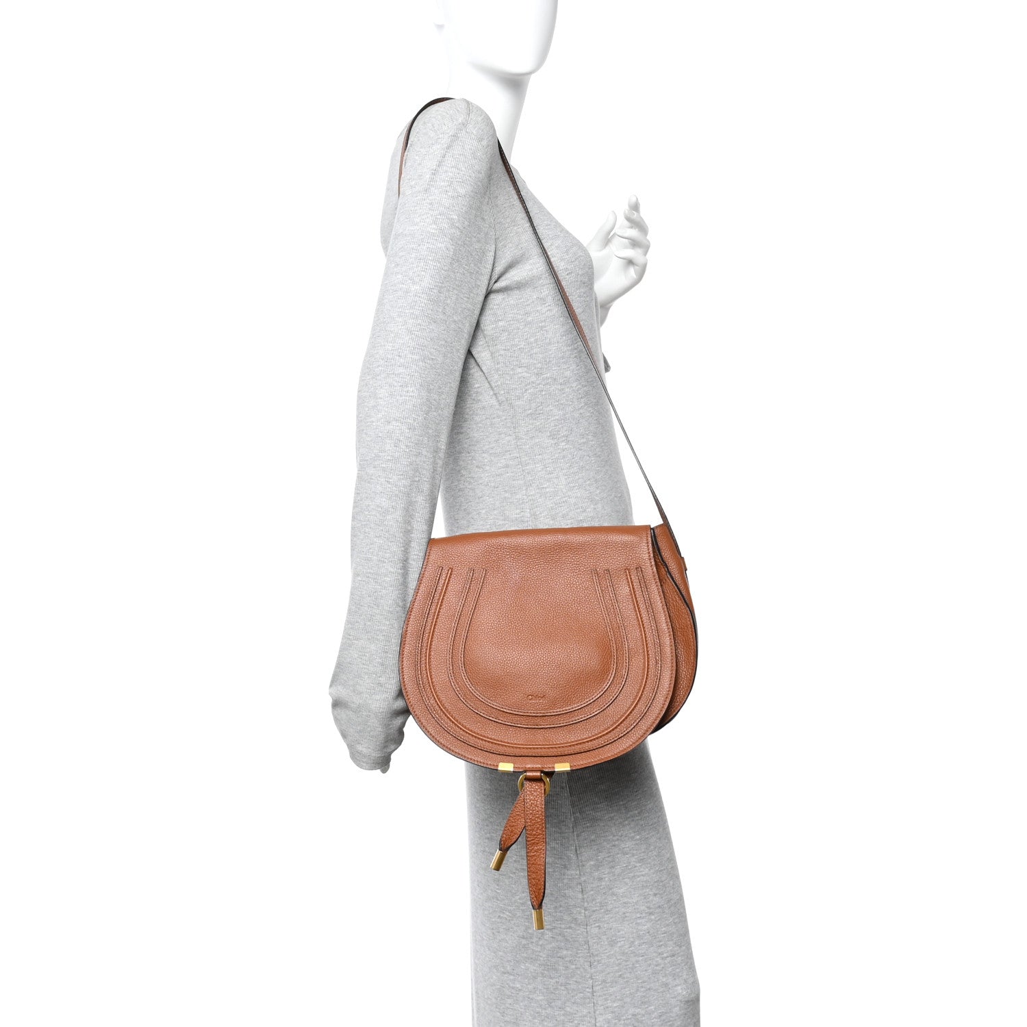 Calfskin Medium Marcie Round Crossbody Bag Tan