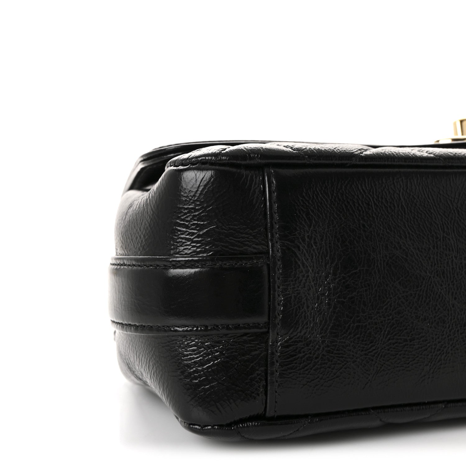 Crumpled Glazed Lambskin Quilted Small Flap Black
