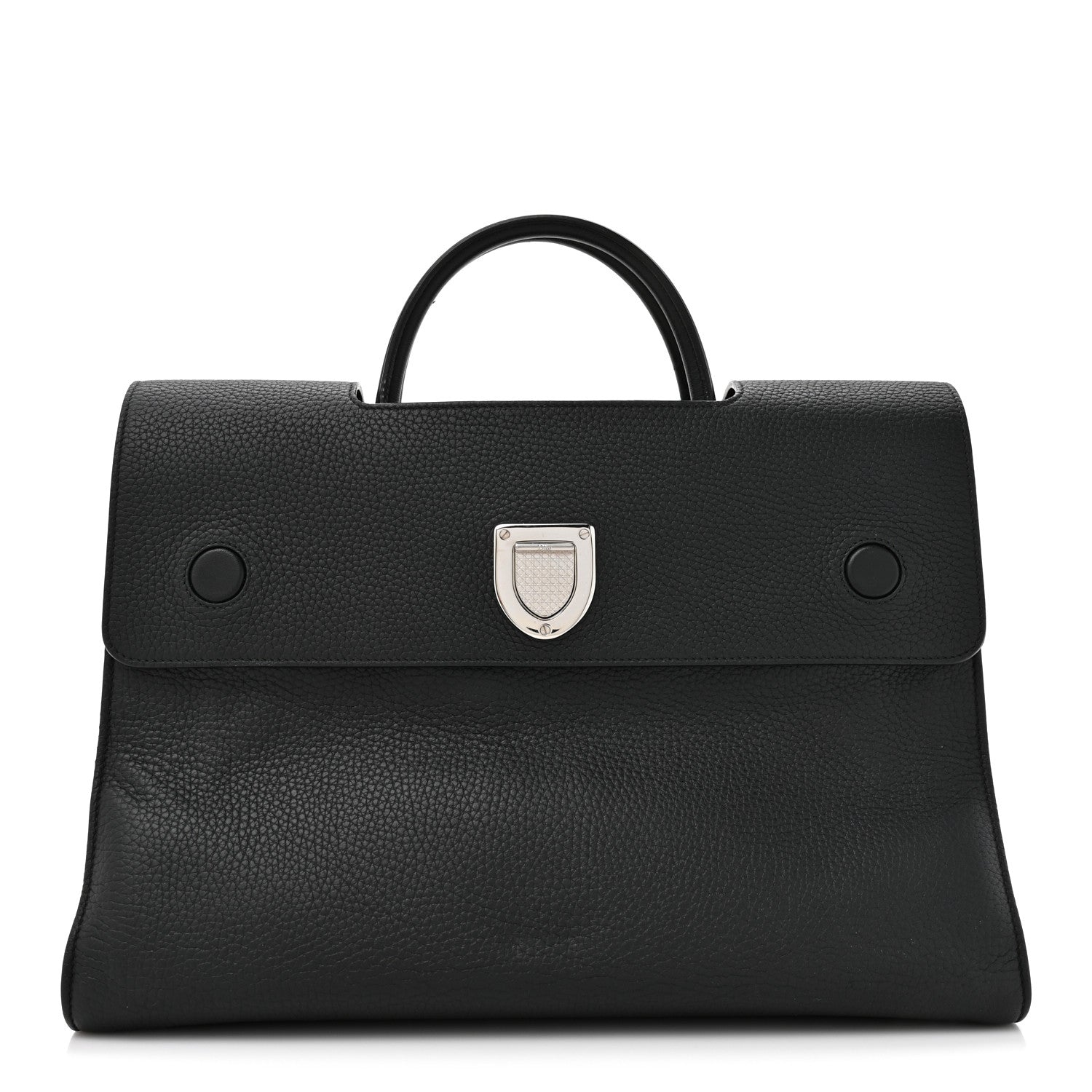 Grained Calfskin Large Diorever Flap Black