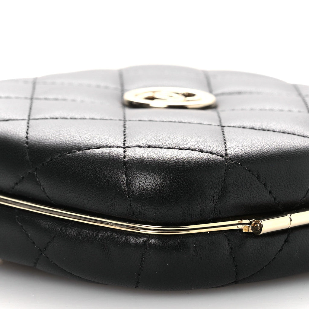 Lambskin Quilted Compact Vanity Case Purse With Chain Black