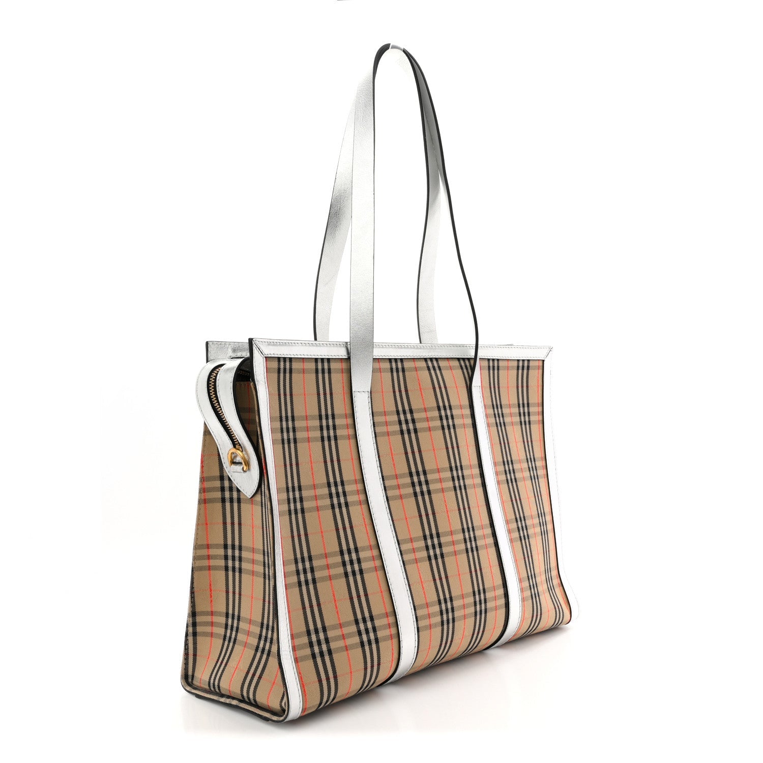 Metallic Calfskin 1983 Knight Check Link Zip Tote Silver