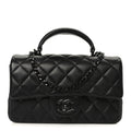 Lambskin Quilted Mini Top Handle Rectangular Flap So Black