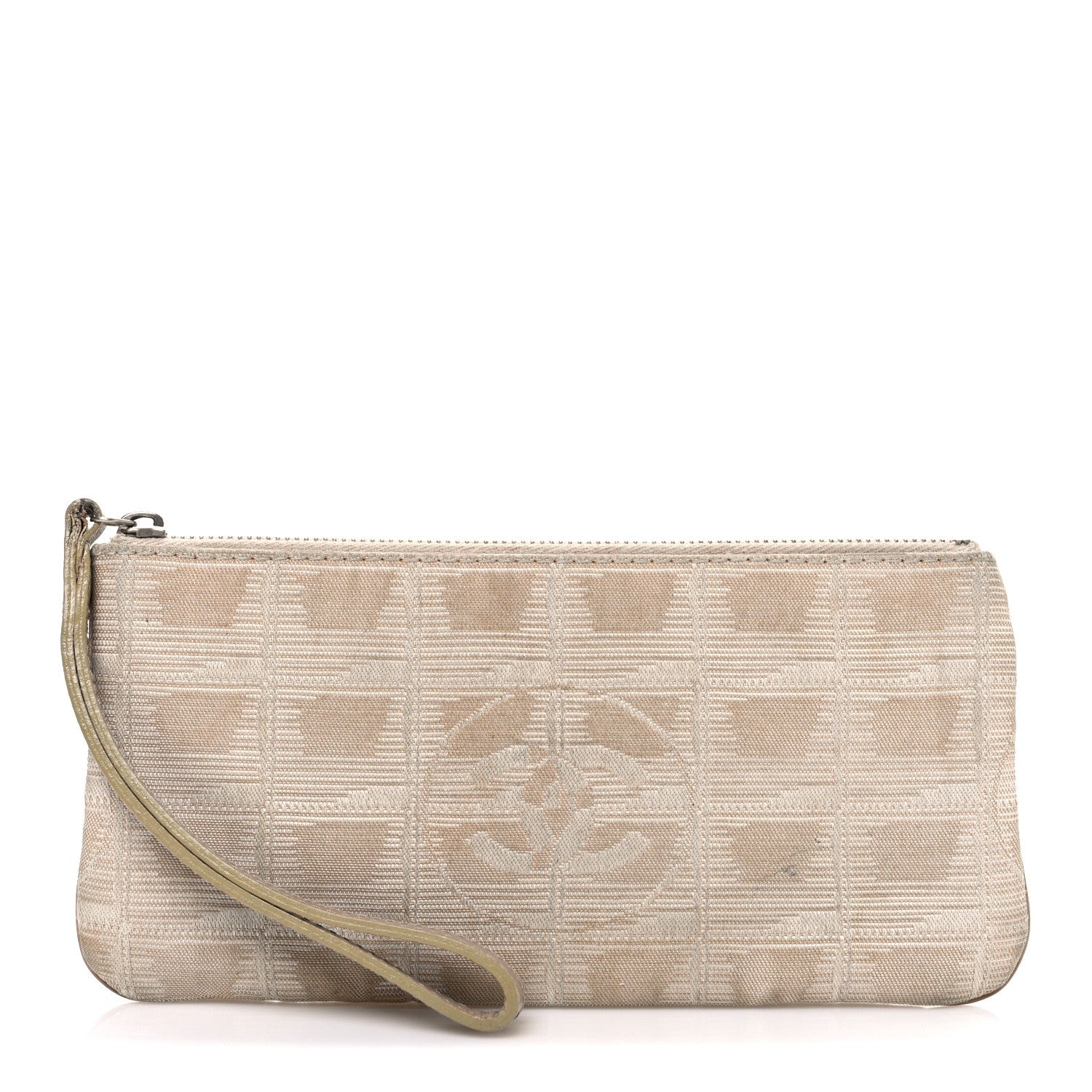 Nylon Travel Ligne Zip Wristlet Beige
