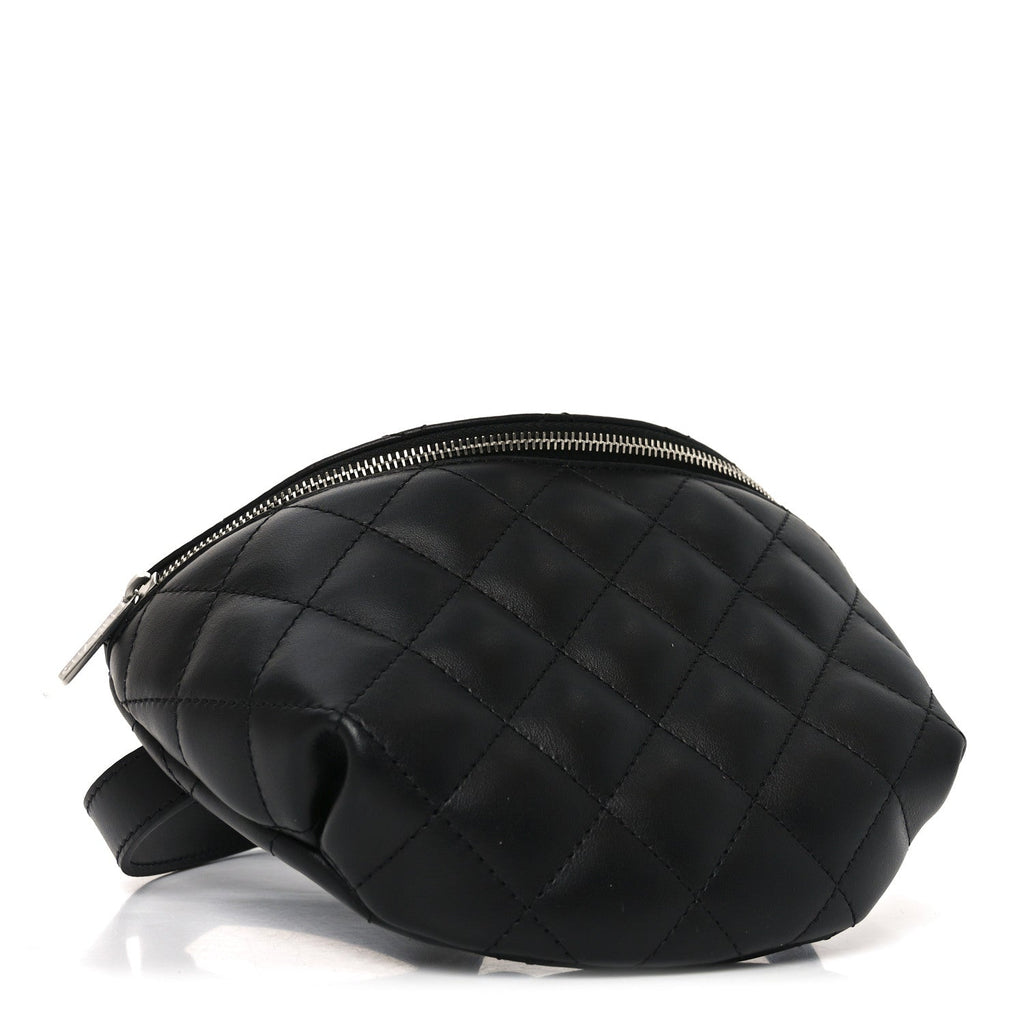 Calfskin Quilted Uniform Waist Belt Bag Black