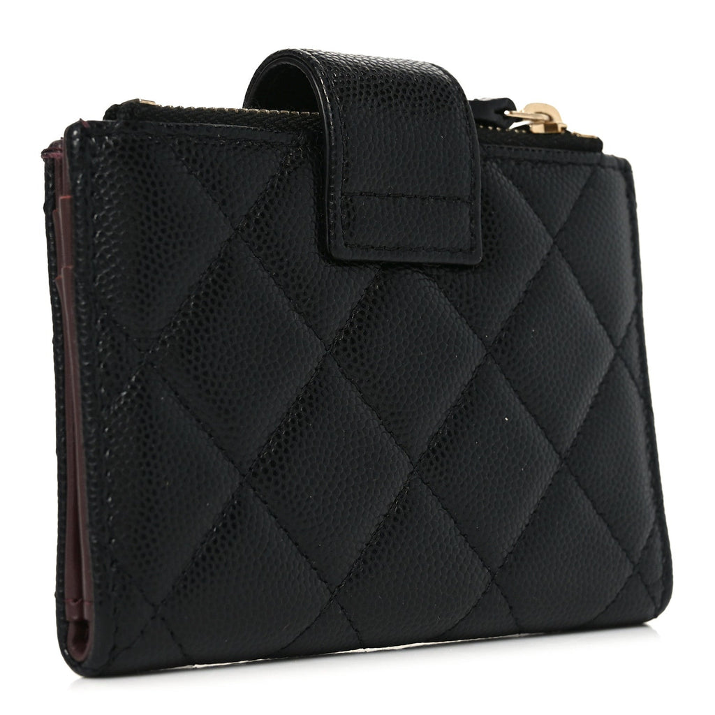 Caviar Quilted Compact Zipped Pocket Wallet Black