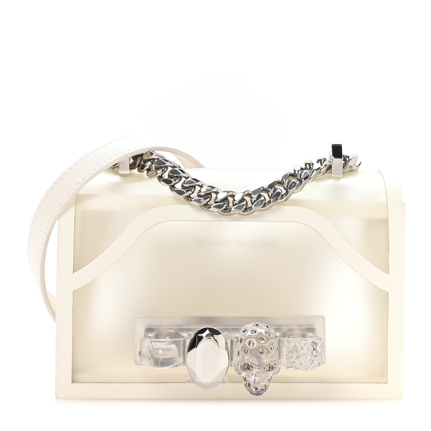 Polyurethane Calfskin Transparent Jeweled Knuckle Satchel Clear White