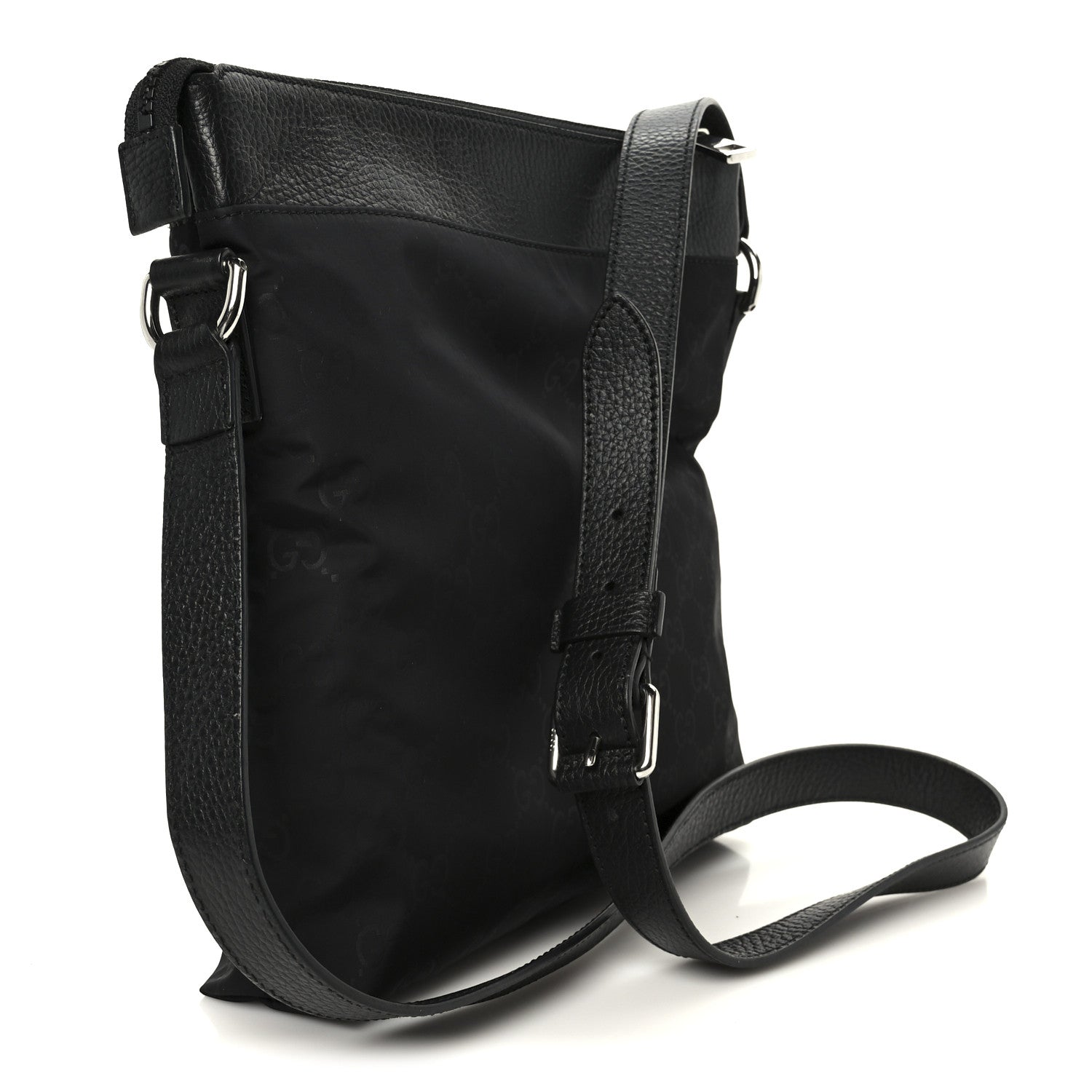 Nylon Monogram Dollar Calfskin Flat Messenger Bag Black