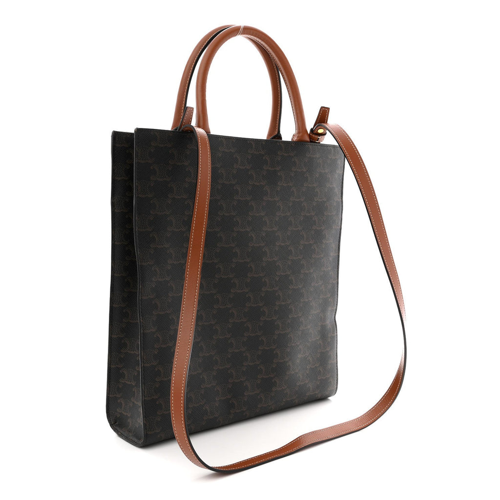 Triomphe Canvas Calfskin Small Vertical Cabas Tan