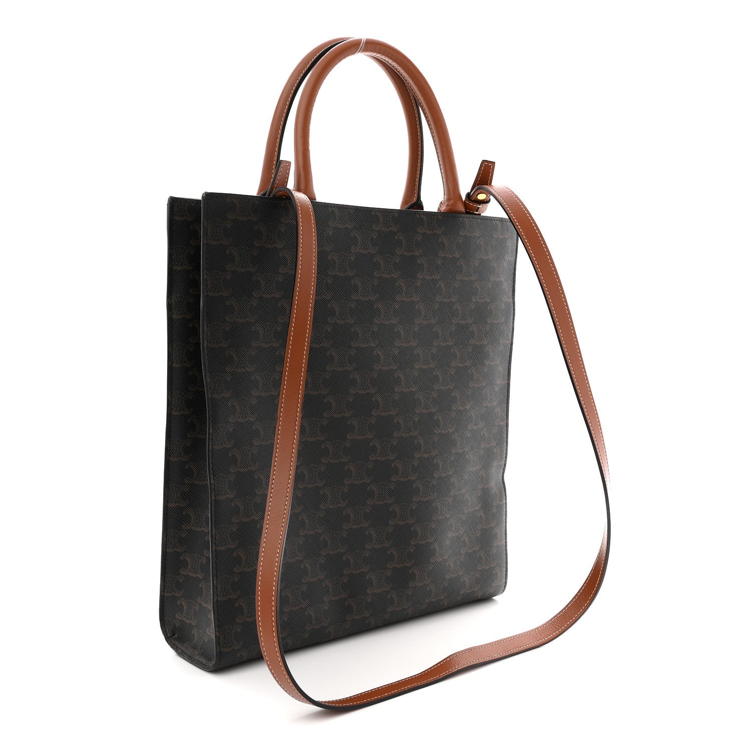 Triomphe Canvas Calfskin Small Vertical Cabas Tan