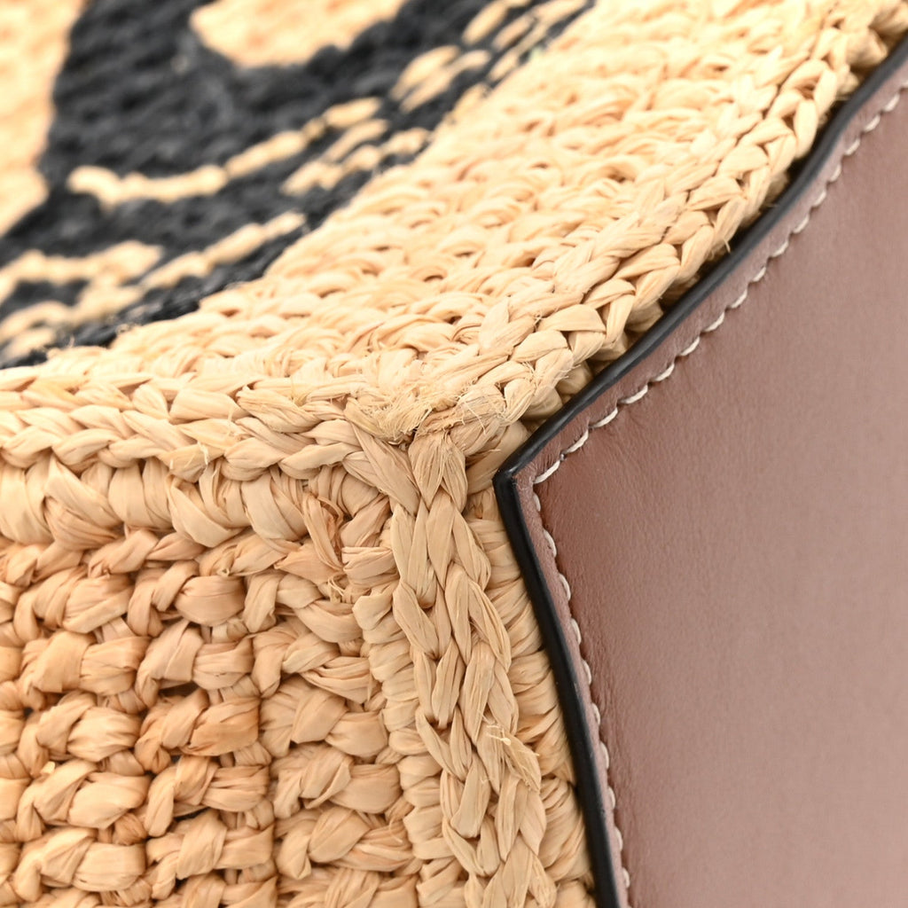 Raffia Calfskin Triomphe Cube Tote Natural Black