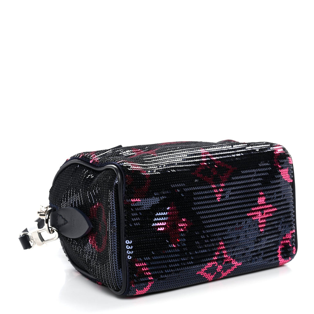 Giant Monogram Sequins Speedy Bandouliere 18 Navy Fuchsia