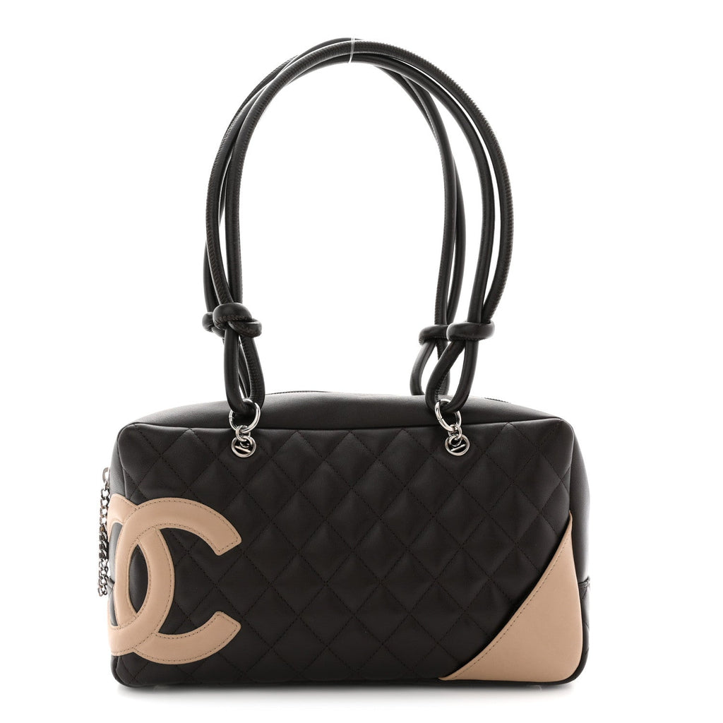 Calfskin Quilted Cambon Large Bowler Brown Beige