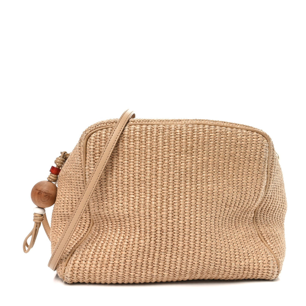 Cotton Raffia Puffy Pouch Clutch Bag