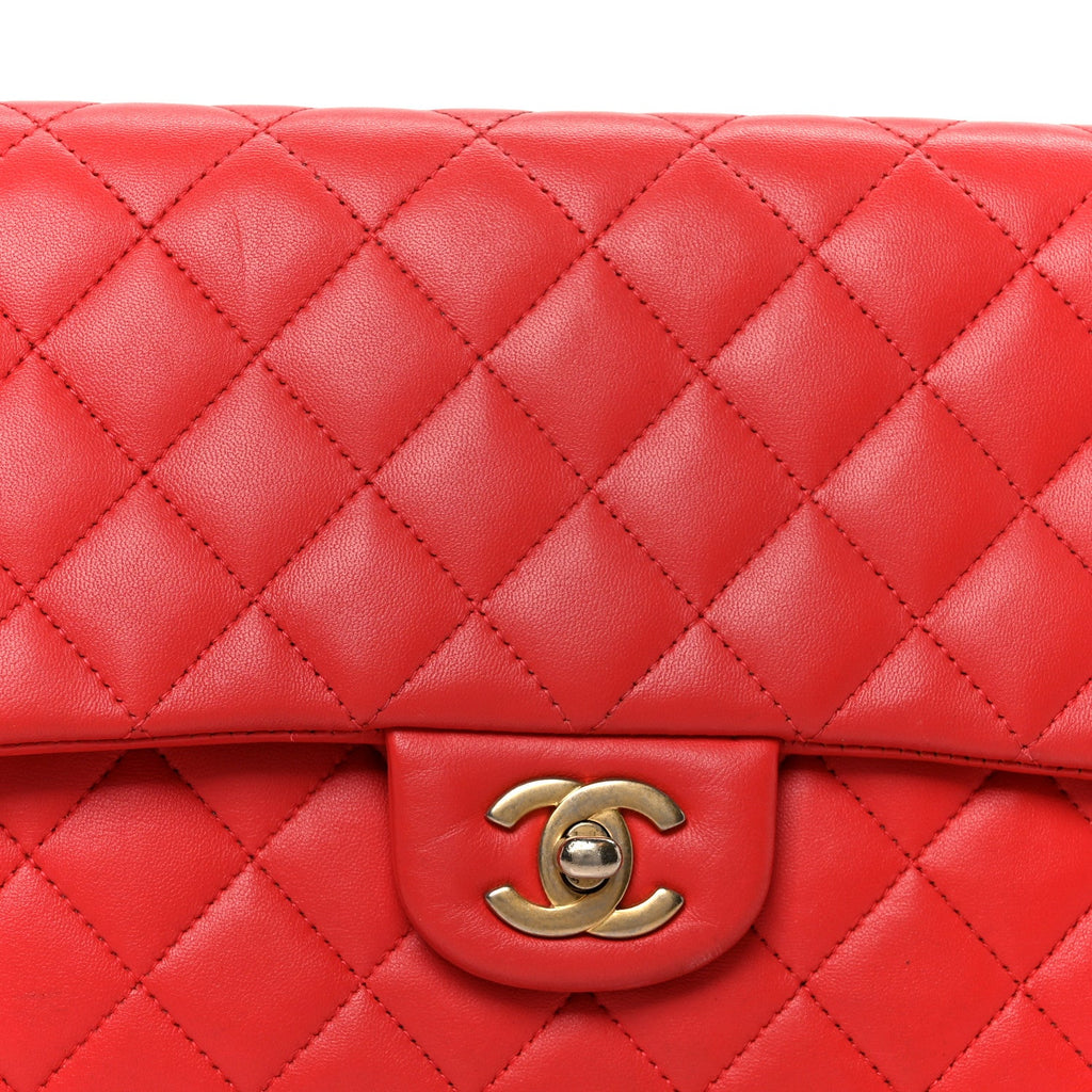 Lambskin Quilted Flap Clutch Red