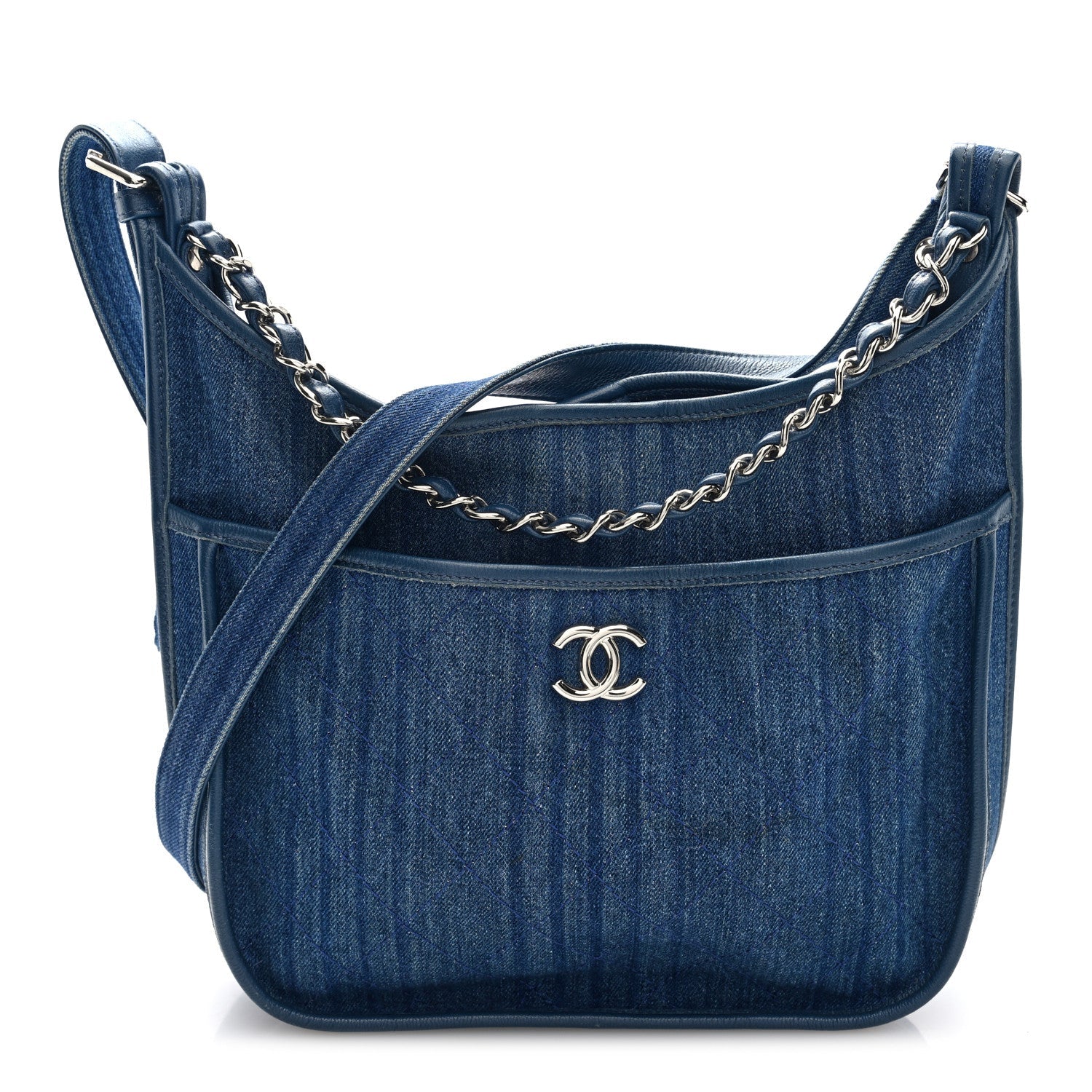 Denim Quilted Jungle Stroll Hobo Bag Blue