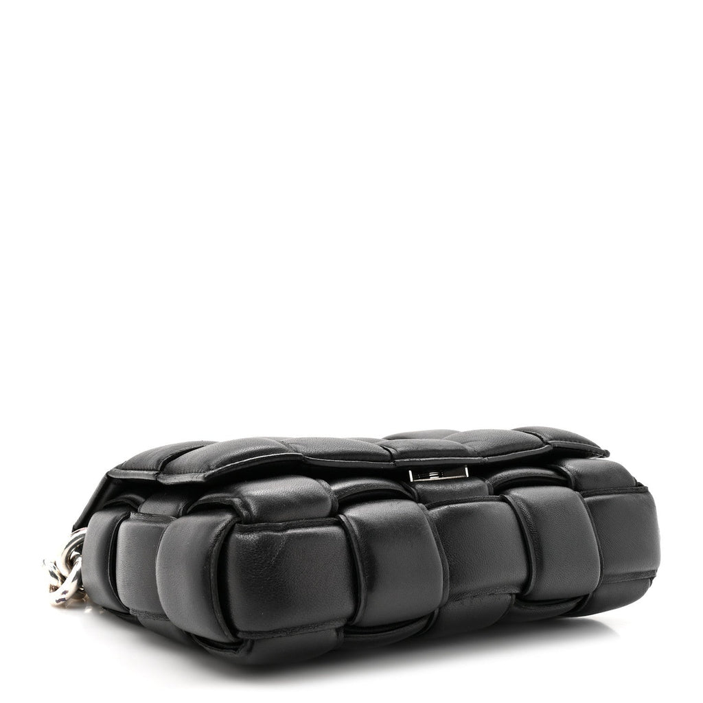 Lambskin Maxi Intreccio Padded Chain Cassette Crossbody Bag Black