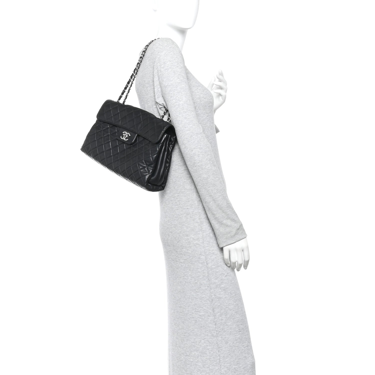 Lambskin Quilted Jumbo Chanel by 4 Flap Black