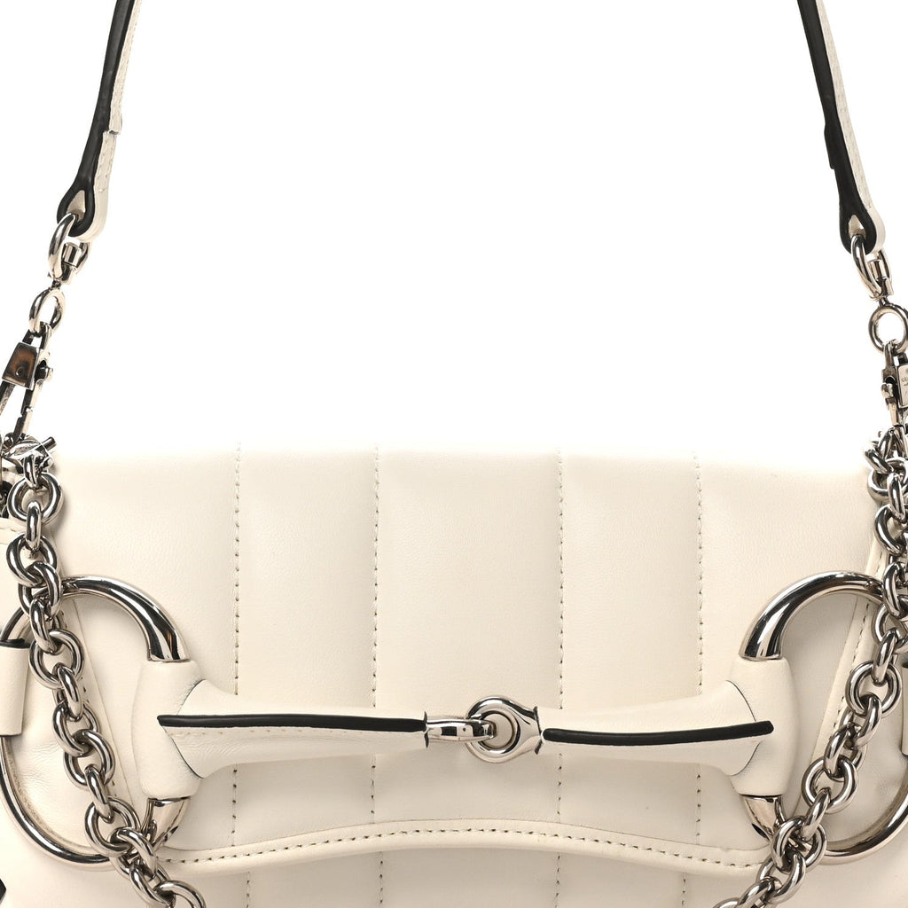 Nappa Vertical Matelasse Small Maxi Horsebit Chain Shoulder Bag Great White