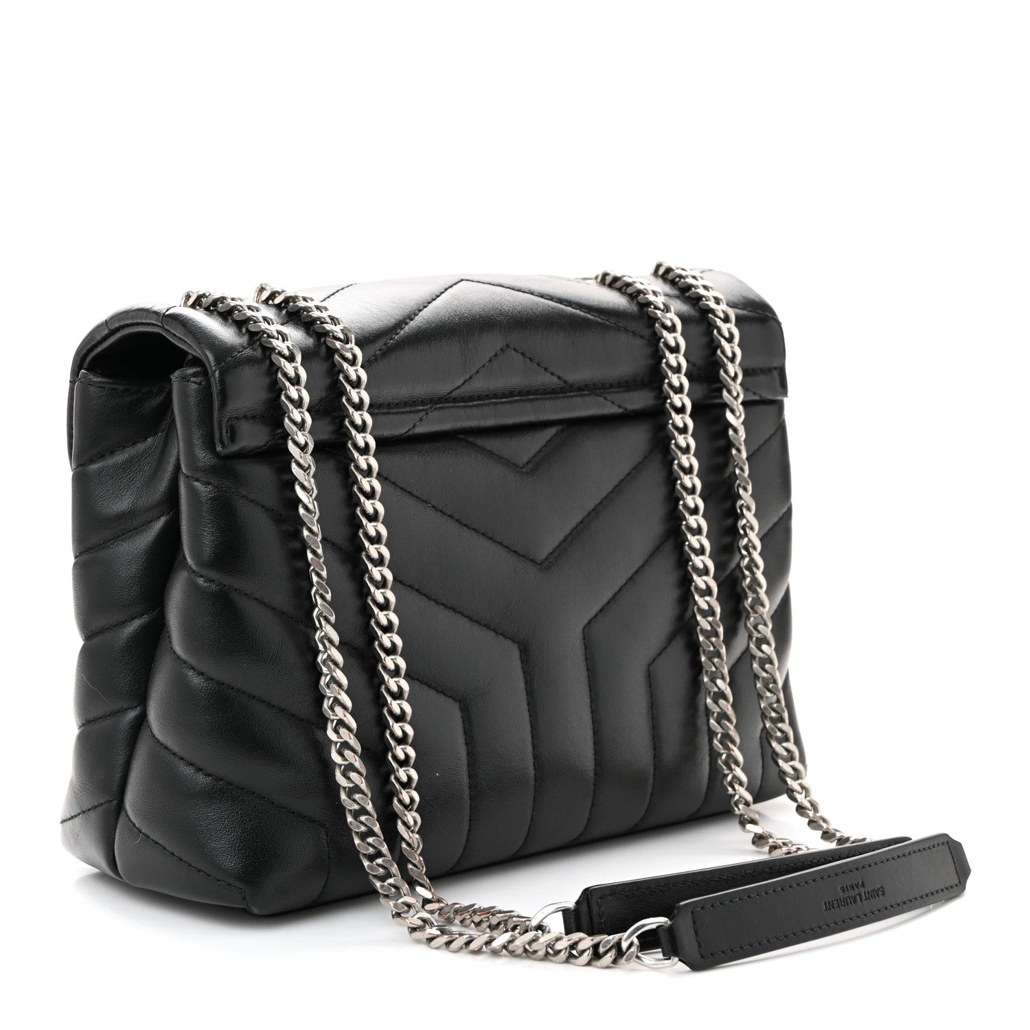 Calfskin Y Quilted Monogram Small Loulou Chain Satchel Black