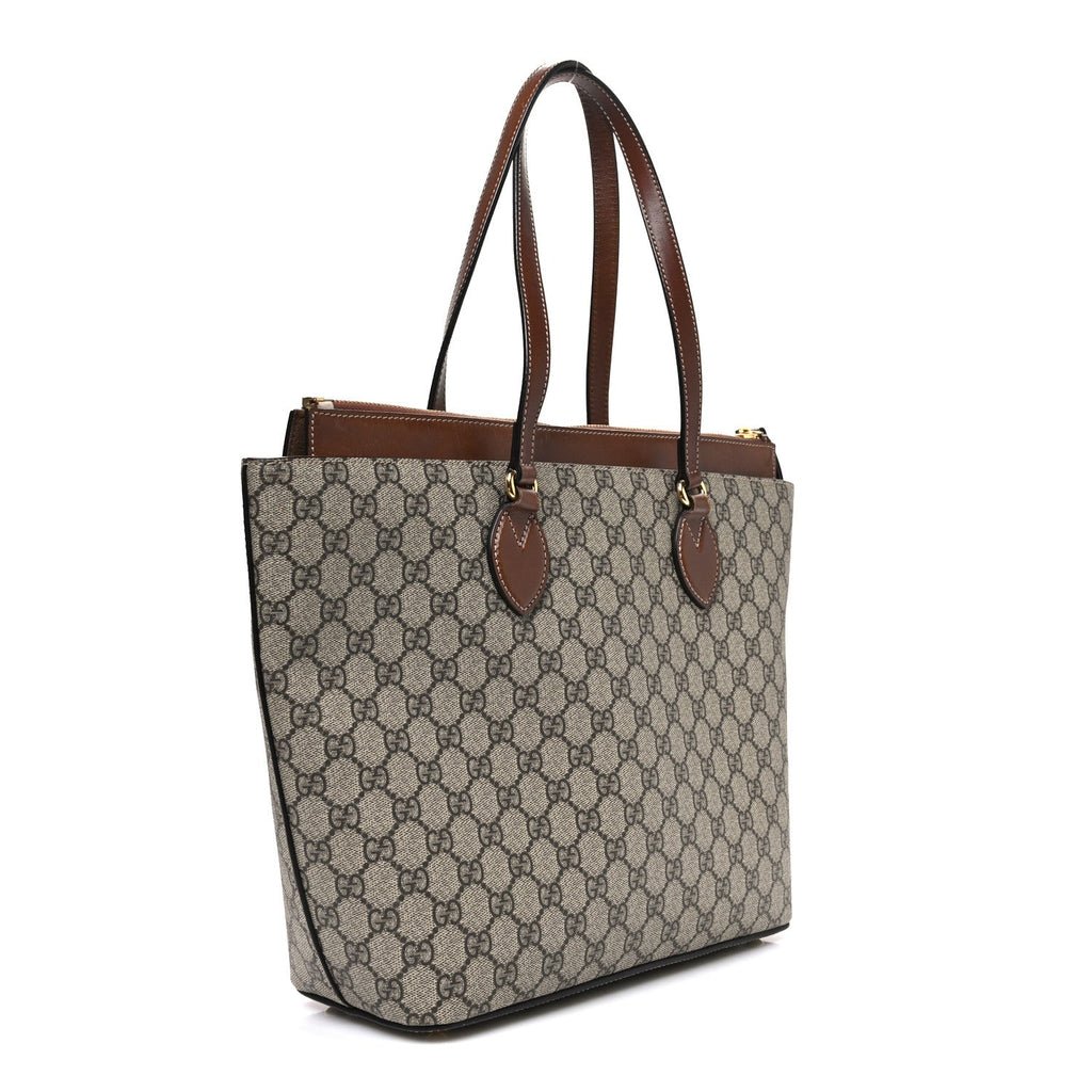 GG Supreme Monogram Medium Zippered Bucket Tote Beige Tuscany